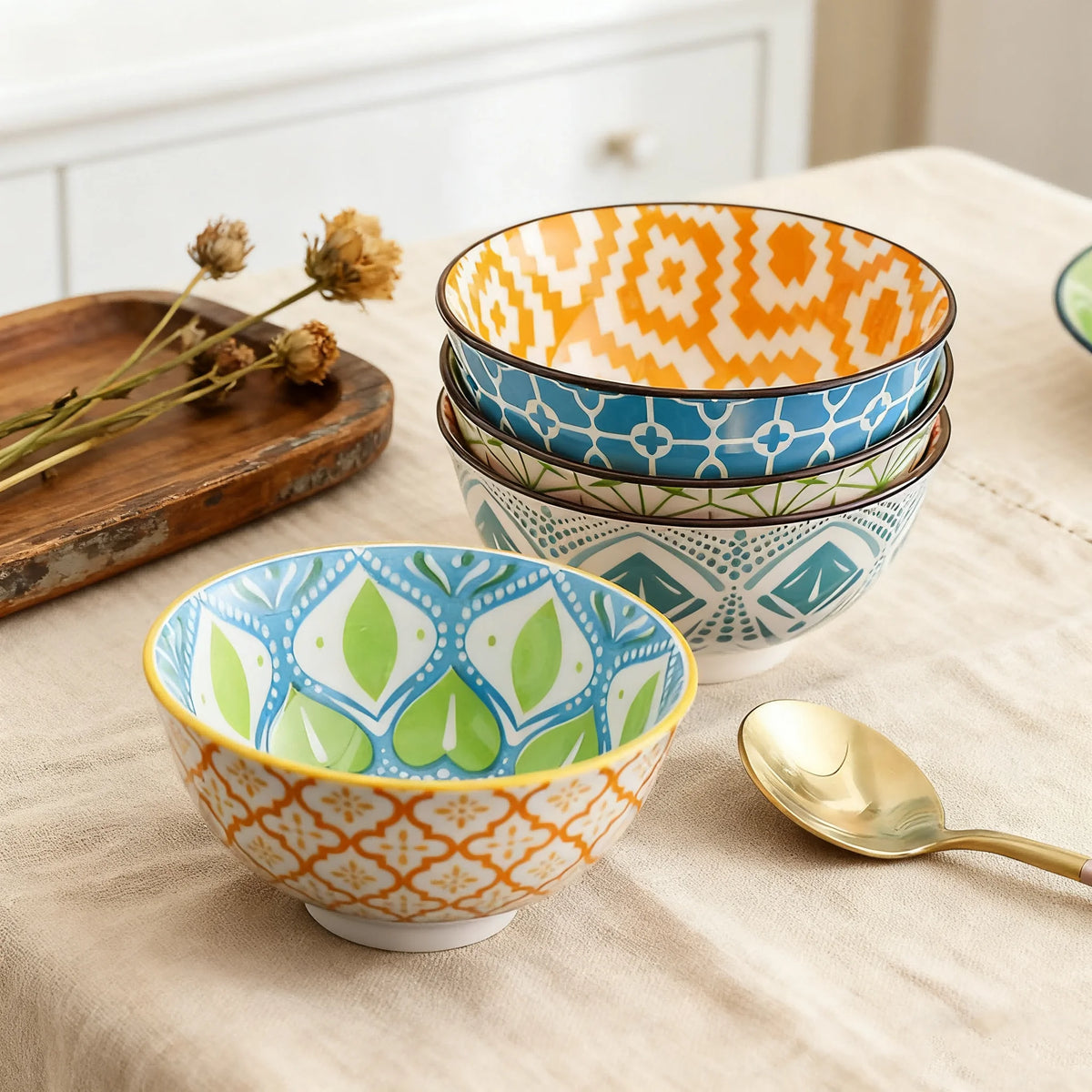 Bohemian ceramic bowl set of 4, view 5