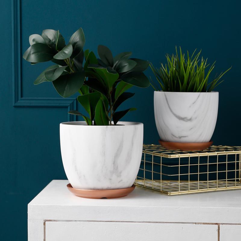 Marble-Pattern Ceramic Planter