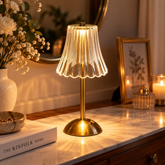 Vintage Crystal LED Desk Lamp with USB Charging