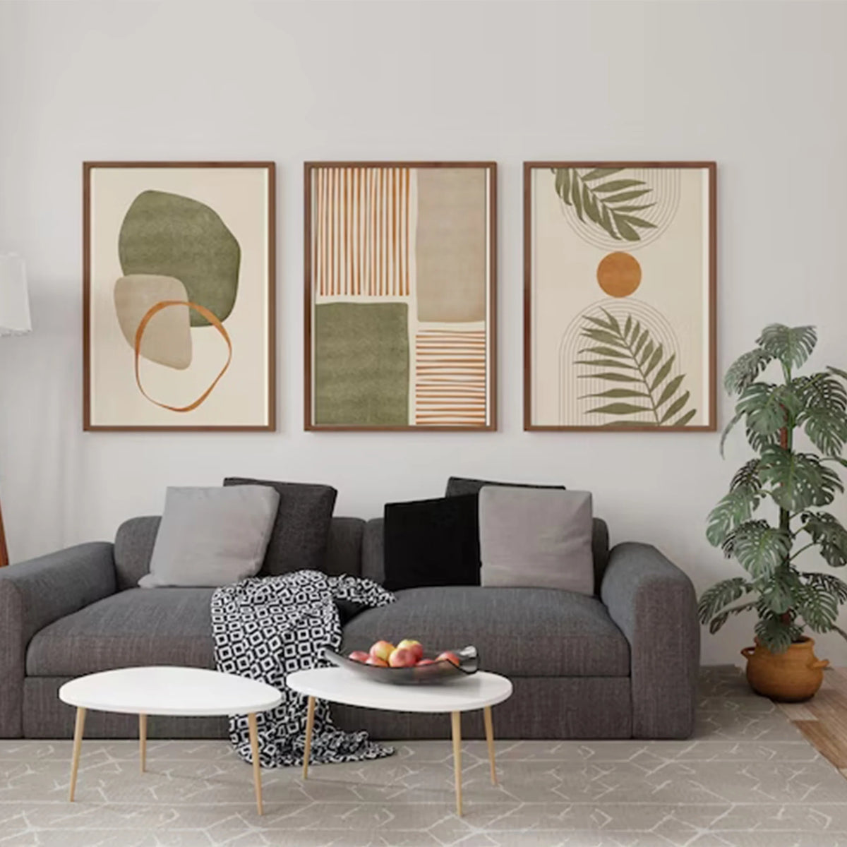 Boho Leaves Abstract Wall Art Print Set of 3, view 3