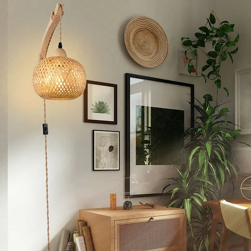 Bamboo lantern wall lamp, view 2