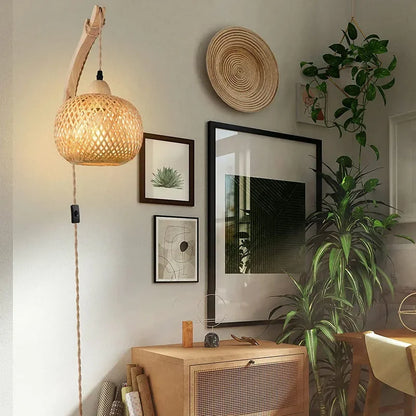 Bamboo lantern wall lamp, view 2