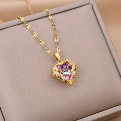 Ocean crystal heart pendant necklace, view 1