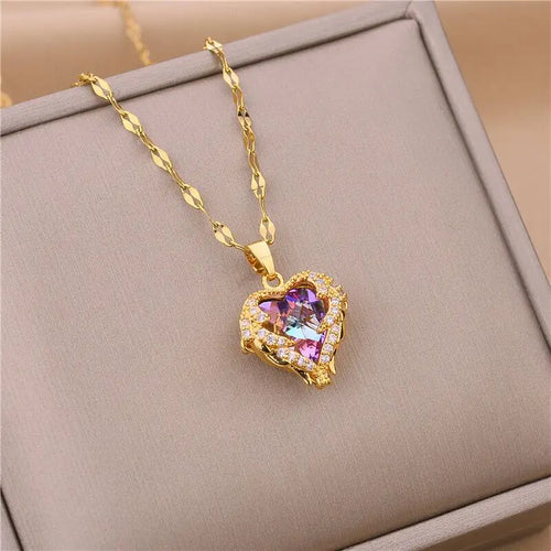 Ocean crystal heart pendant necklace, view 1