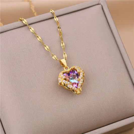 Ocean crystal heart pendant necklace, view 1