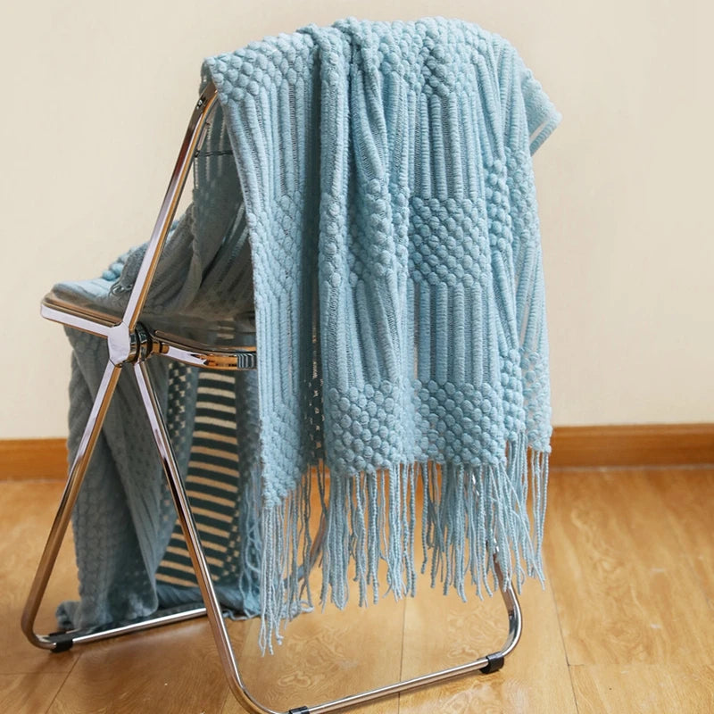 Khaki Gift Knitted Blanket with Tassels