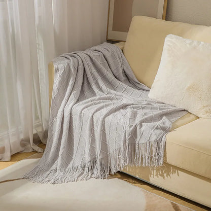 Khaki Gift Knitted Blanket with Tassels