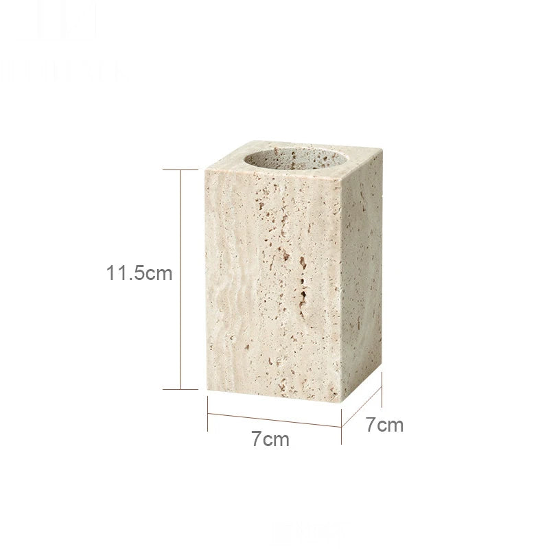 Beige travertine bathroom accessory set, view 28