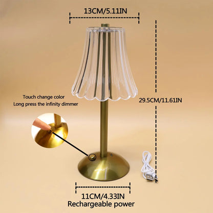 Vintage Crystal LED Desk Lamp with USB Charging