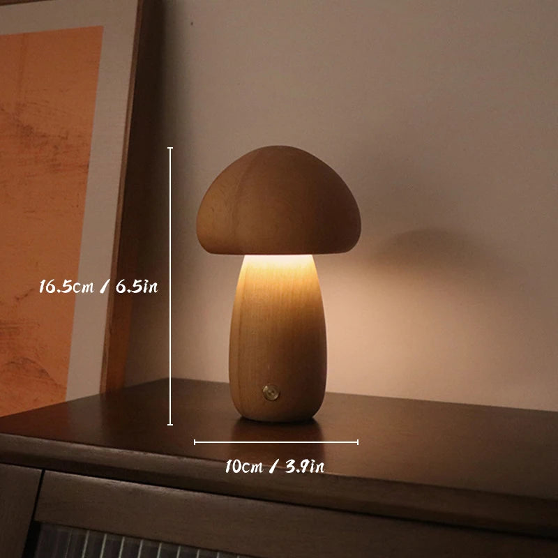 Wooden Mushrooms Night Light Touch - USB Chargeable