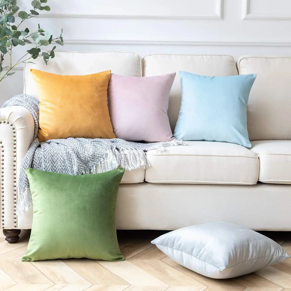 Velvet Cushion Cover with multiple color options.