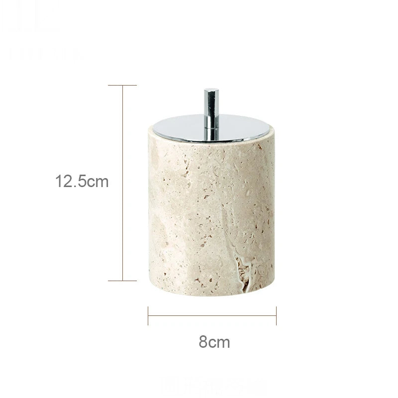 Beige travertine bathroom accessory set, view 20