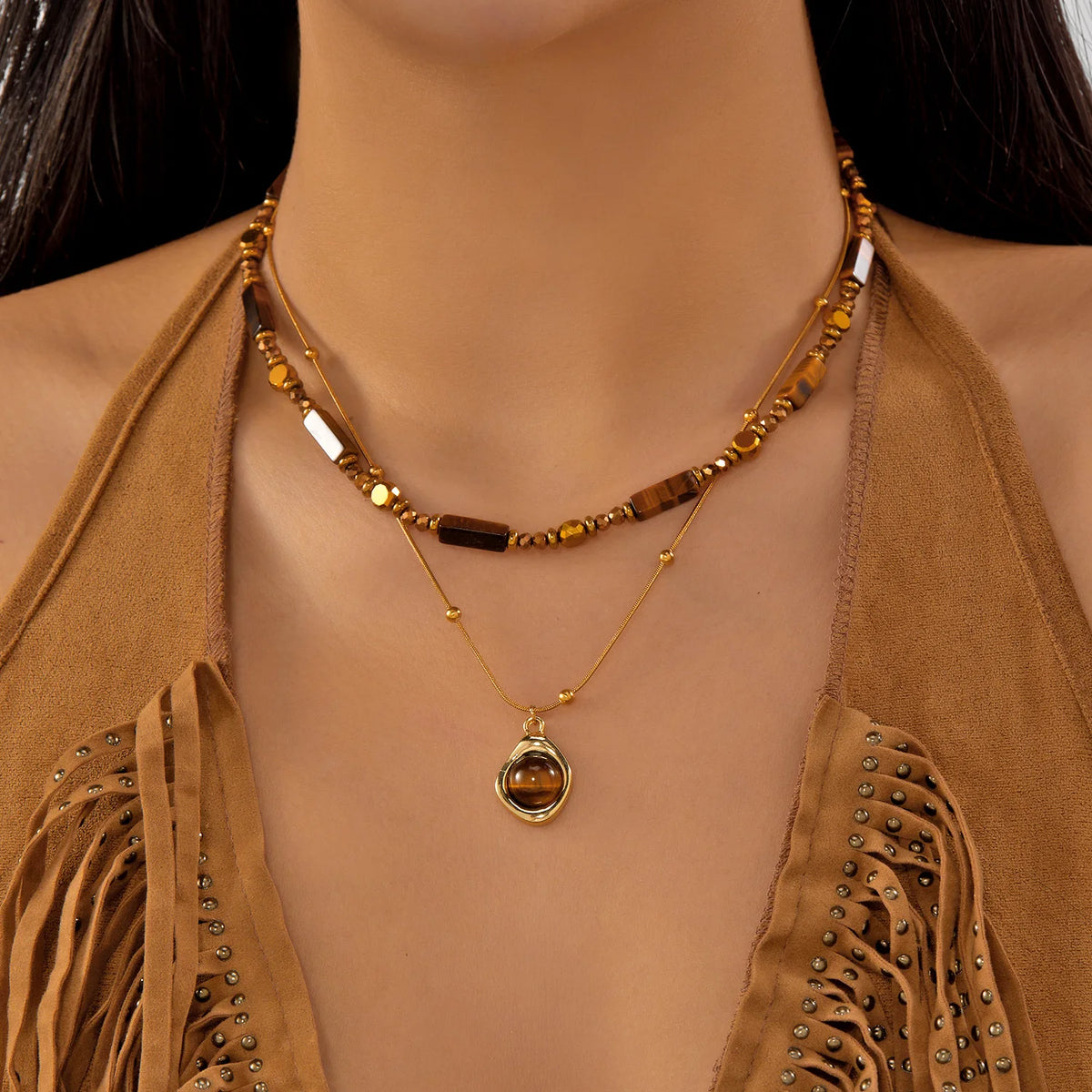Layered tiger eye sun pendant necklace, view 15
