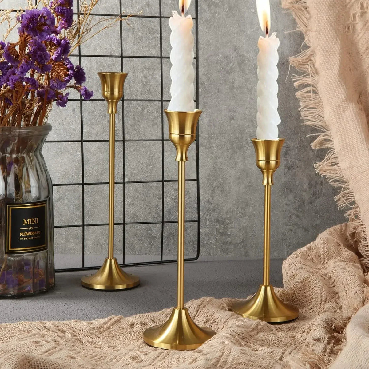 Vintage Metal Candle Holders (set of 3)