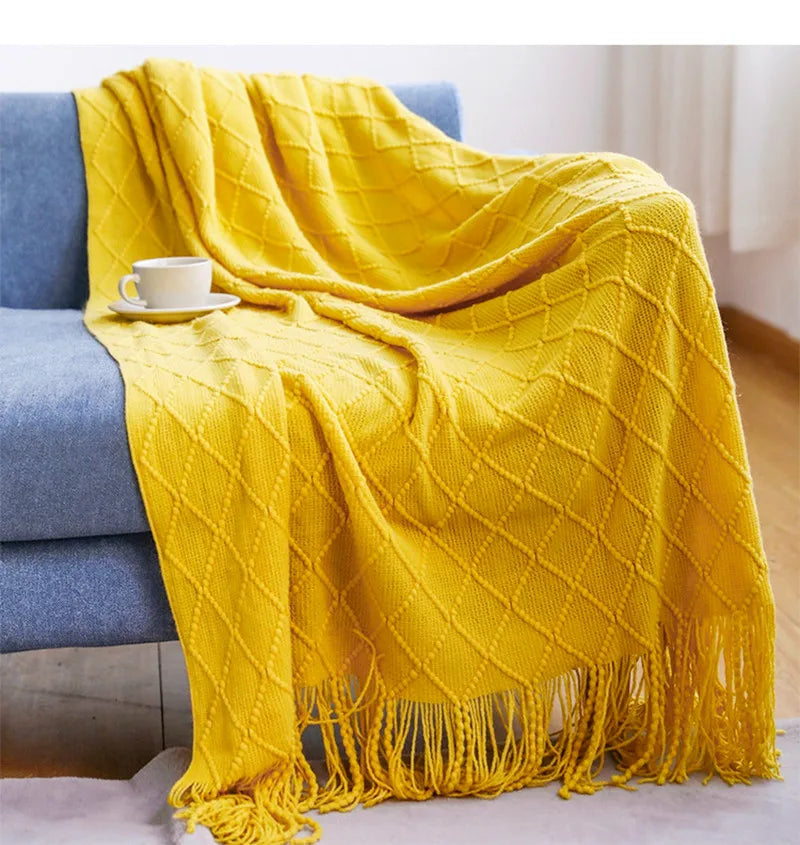 Khaki Gift Knitted Blanket with Tassels