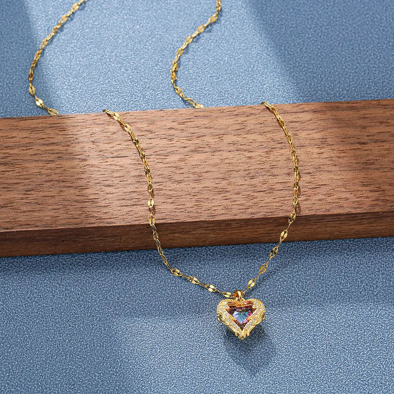 Ocean crystal heart pendant necklace, view 3