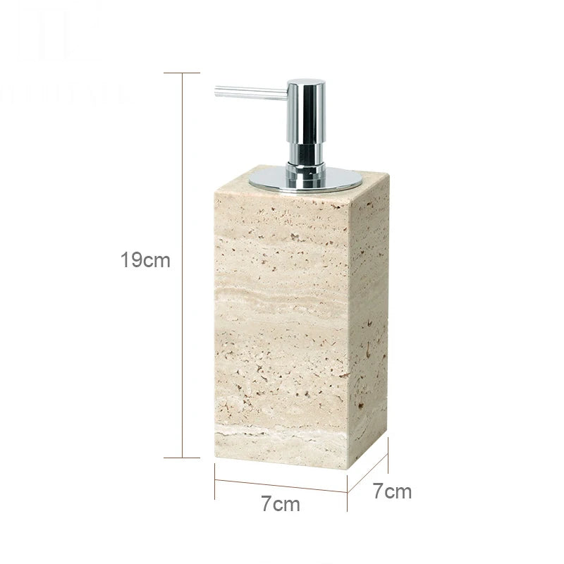 Beige travertine bathroom accessory set, view 15