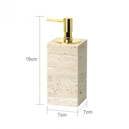 Beige travertine bathroom accessory set, view 7