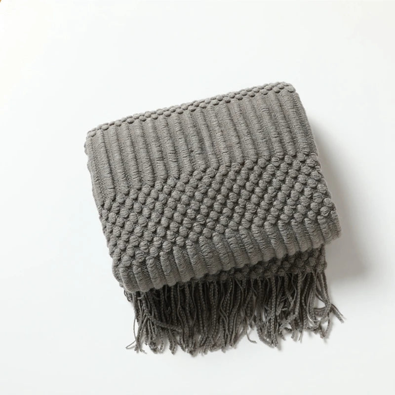 Khaki Gift Knitted Blanket with Tassels
