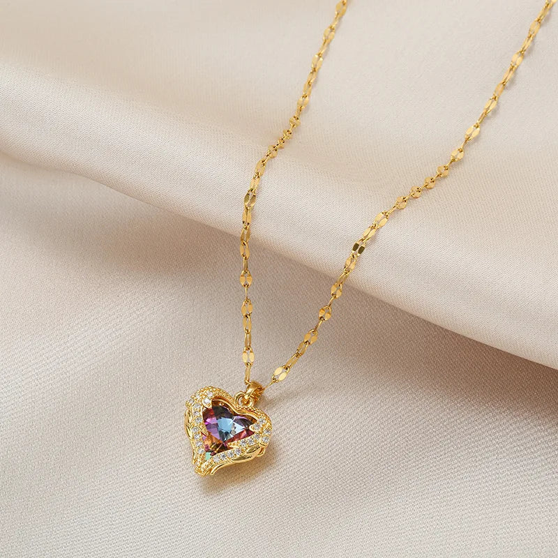 Ocean crystal heart pendant necklace, view 2