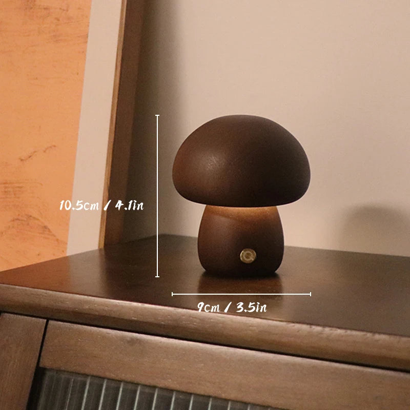 Wooden Mushrooms Night Light Touch - USB Chargeable