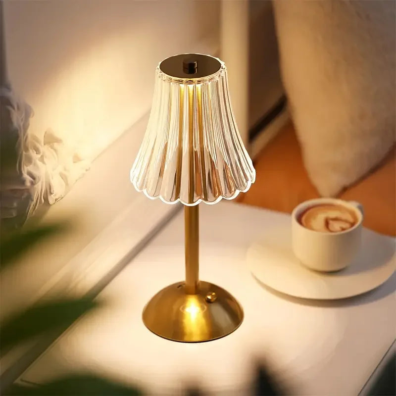 Vintage Crystal LED Desk Lamp with USB Charging