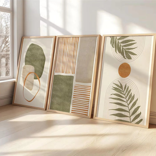 Boho Leaves Abstract Wall Art Print Set of 3, view 1