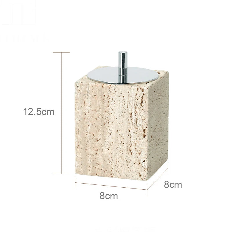 Beige travertine bathroom accessory set, view 14