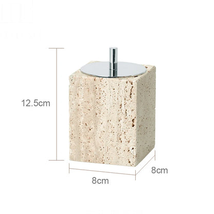 Beige travertine bathroom accessory set, view 14