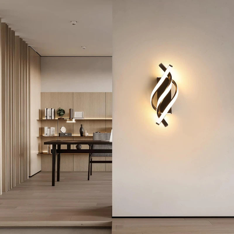 Curved Spiral Design LED Wall Lamp for Bedroom Bedside Corridor Living Room