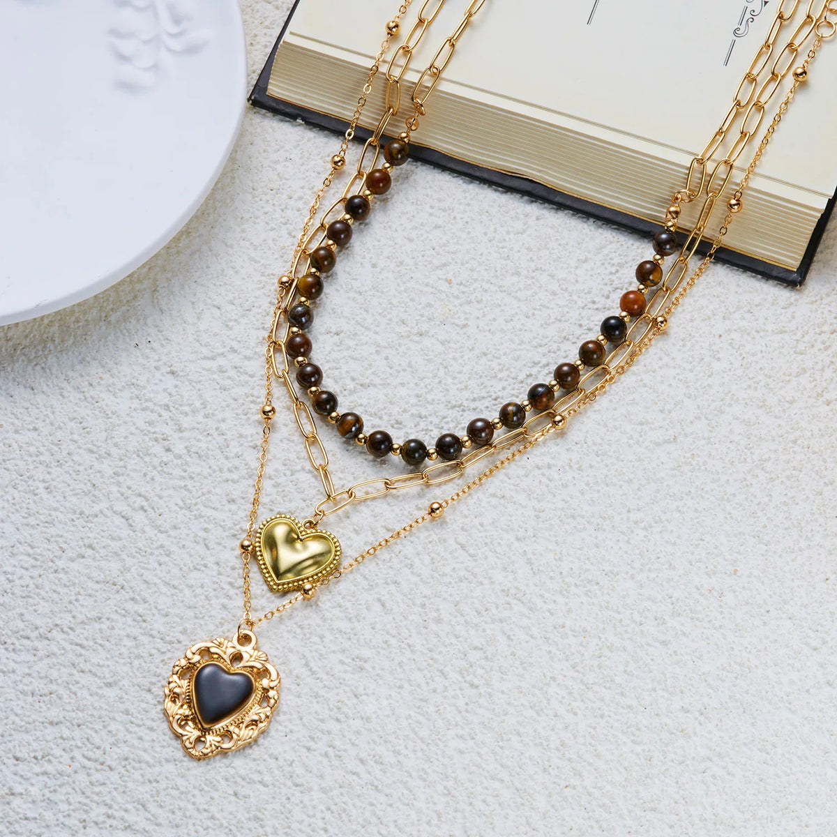 Layered tiger eye sun pendant necklace, view 3
