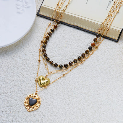 Layered tiger eye sun pendant necklace, view 3