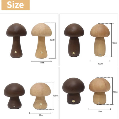 Wooden Mushrooms Night Light Touch - USB Chargeable