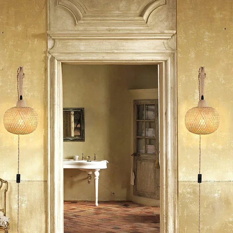 Bamboo lantern wall lamp, view 5