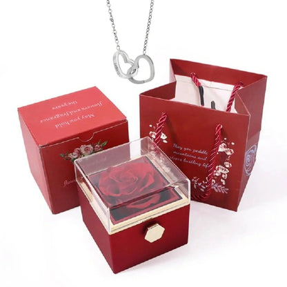 Personalized name heart necklace with rotating rose box, view 11