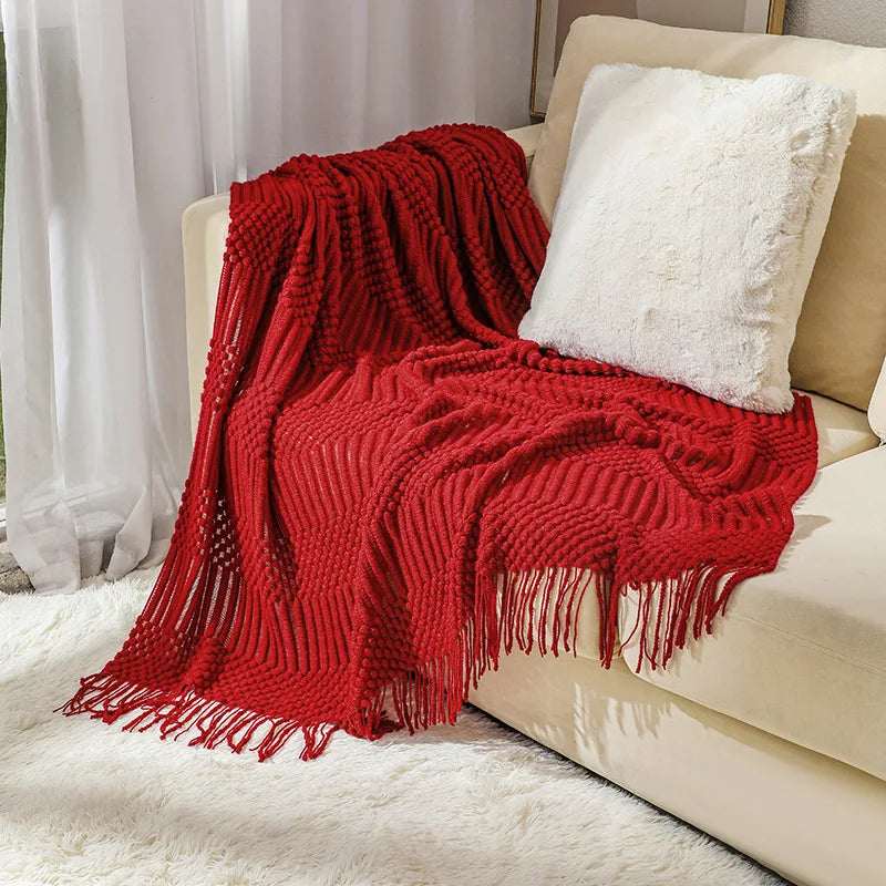 Khaki Gift Knitted Blanket with Tassels