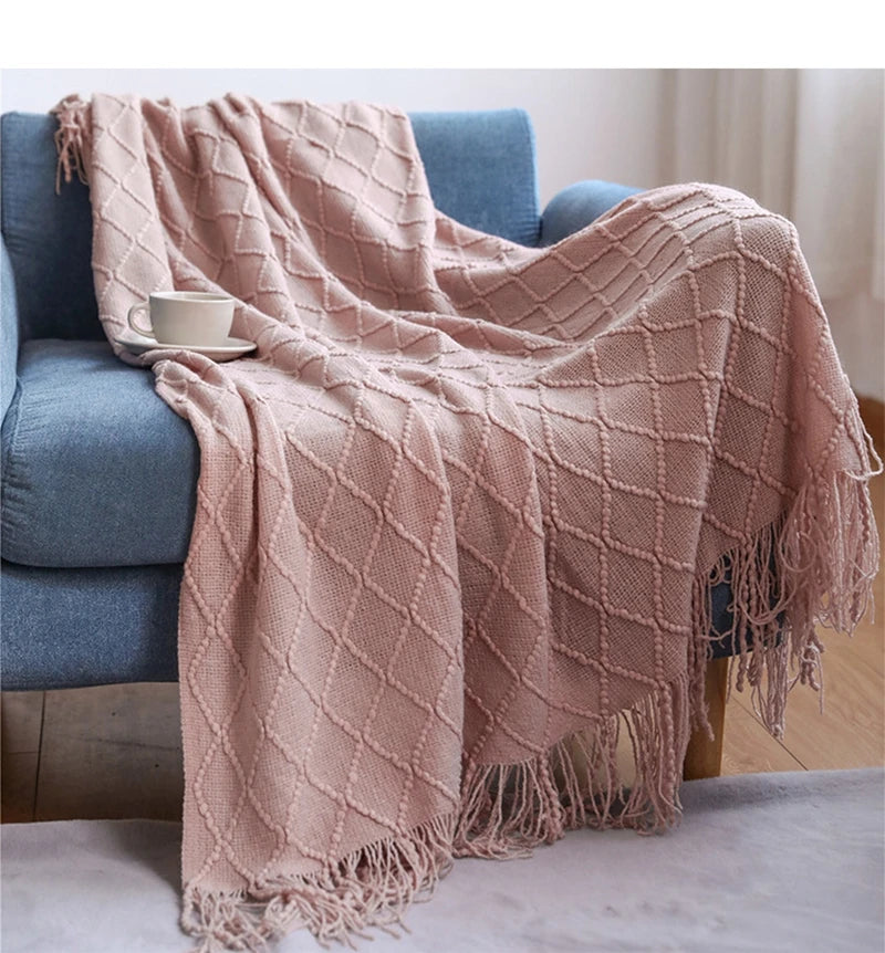 Khaki Gift Knitted Blanket with Tassels