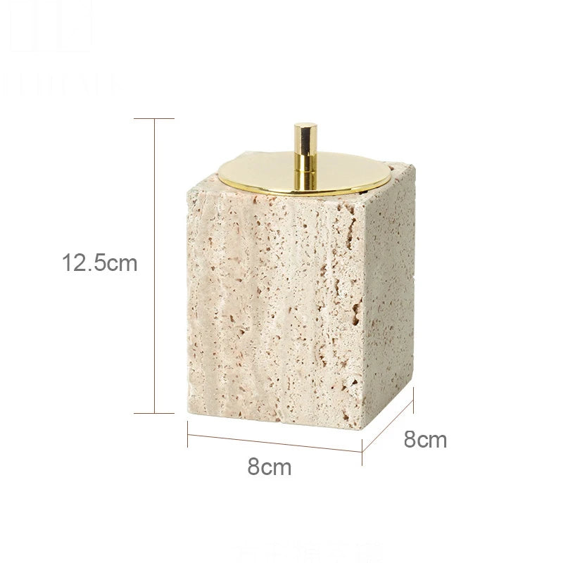 Beige travertine bathroom accessory set, view 29