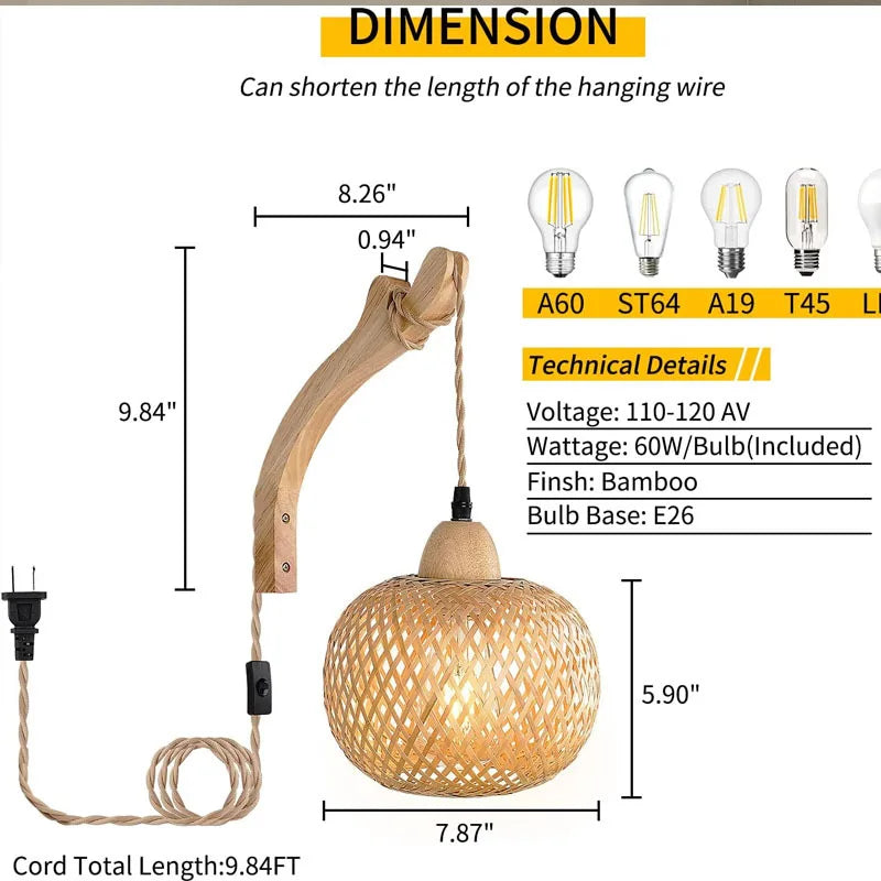 Bamboo lantern wall lamp, view 8