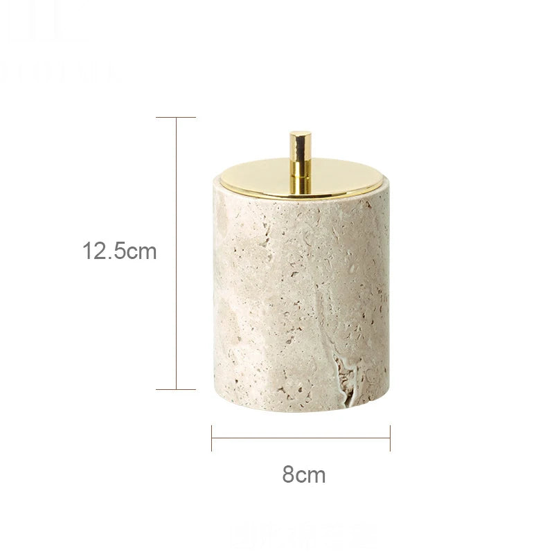 Beige travertine bathroom accessory set, view 21