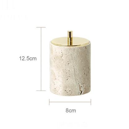 Beige travertine bathroom accessory set, view 21
