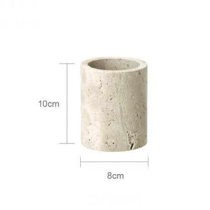 Beige travertine bathroom accessory set, view 13