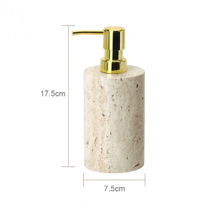 Beige travertine bathroom accessory set, view 22