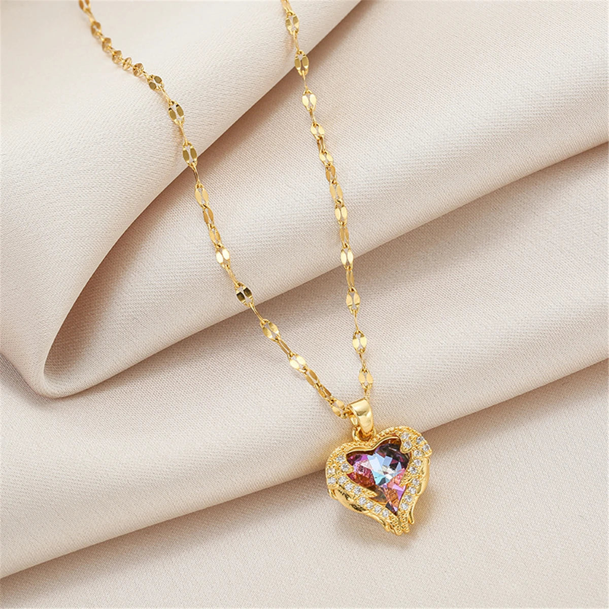 Ocean crystal heart pendant necklace, view 6
