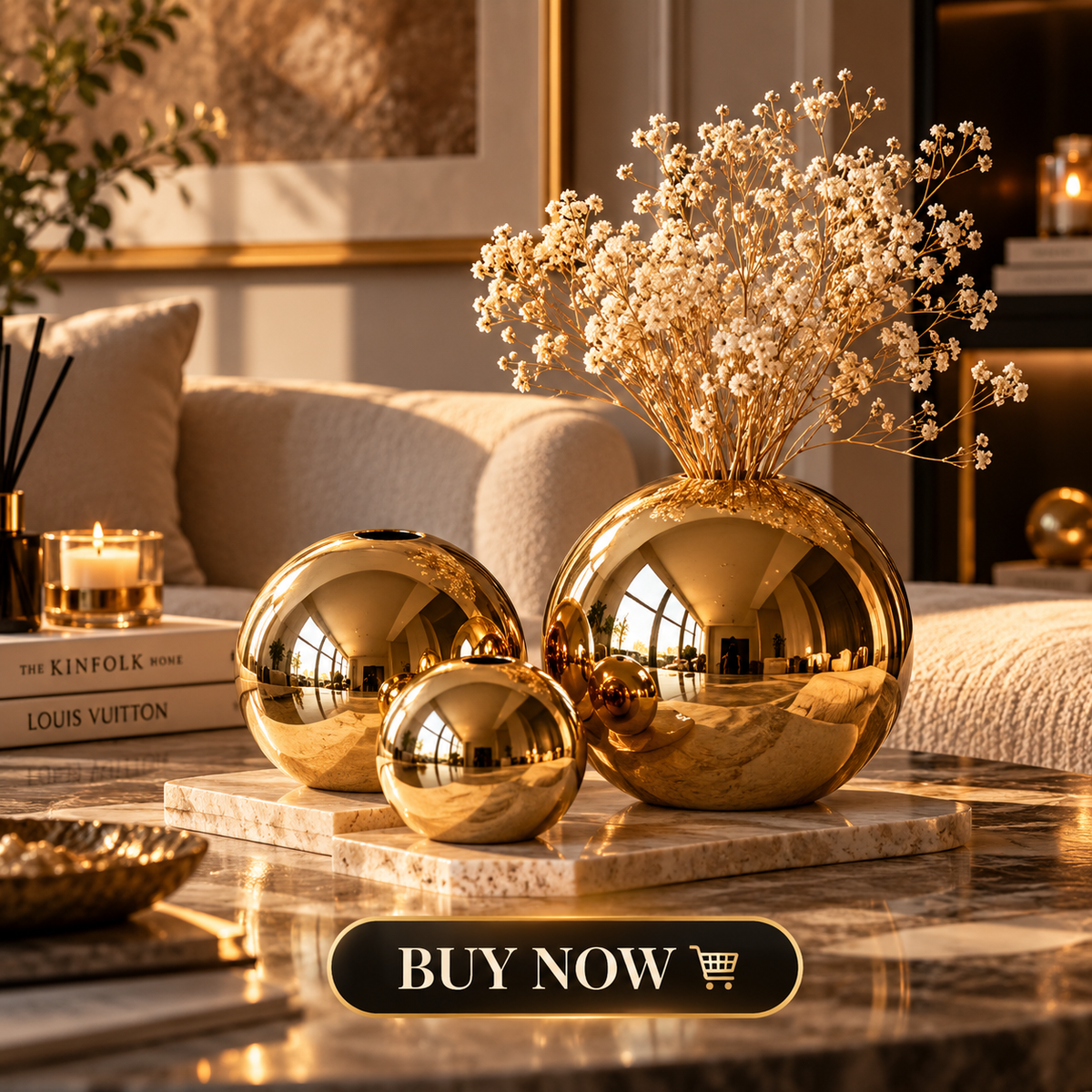 Gold-Plated Sphere Ceramic Vase