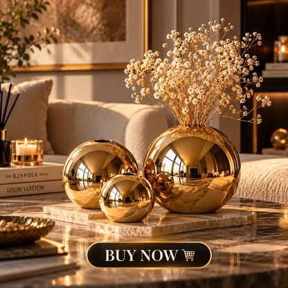 Gold-Plated Sphere Ceramic Vase