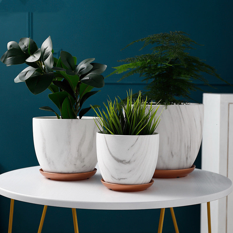 Marble-Pattern Ceramic Planter